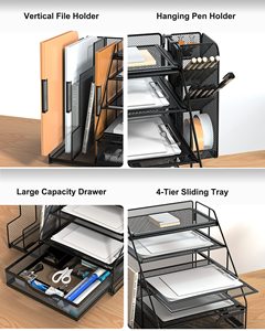 Organisateur <span class=keywords><strong>de</strong></span> bureau à 5 niveaux, plateau à lettres avec tiroir et porte-stylo suspendu, fournitures et accessoires <span class=keywords><strong>de</strong></span> bureau multifonctions - Product Image 4