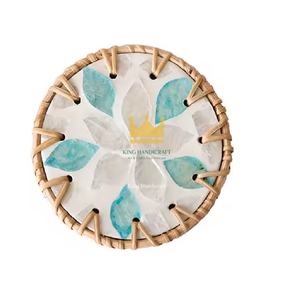 Natural Seashell Mosaic Drink Coaster Handmade Wicker Cup Mat Round <b>Table</b> <b>Protector</b> Rustic Home Kitchen Decoration - Product Image 1