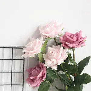 工厂制造人造玫瑰花丝绸玫瑰真触摸新娘婚礼花束家庭花园派对花卉装饰