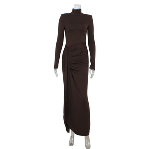 Vestido Formal de Otoño/Invierno para Mujer, Cuello Alto, Manga Larga, Diseño de Parches, con Tirantes, Estilo Corsé, Moldeador - Product Image 5