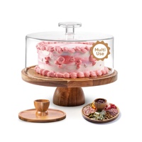 Akazienholz-Kuchenständer mit Deckel, 30 cm Rund, Wiederverwendbar, Nur Handwaschbar, Dessert-Tisch-Präsentationsset für Käse, Chips, Obstplatte
