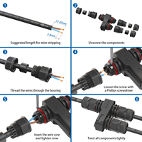 Conector de Cable de Alimentación con Rosca M16 de 2 Pines, 1 Entrada y 2 Salidas, Distribuidor Tipo F, Enchufe IP68 para Sistemas de Cableado de Luces Exteriores