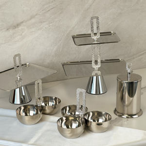 Manijas de bandeja de servicio de Metal de lujo a cuadros plateados de acero inoxidable para fiesta decoración del hogar restaurante Hotel platos - Product Image 3