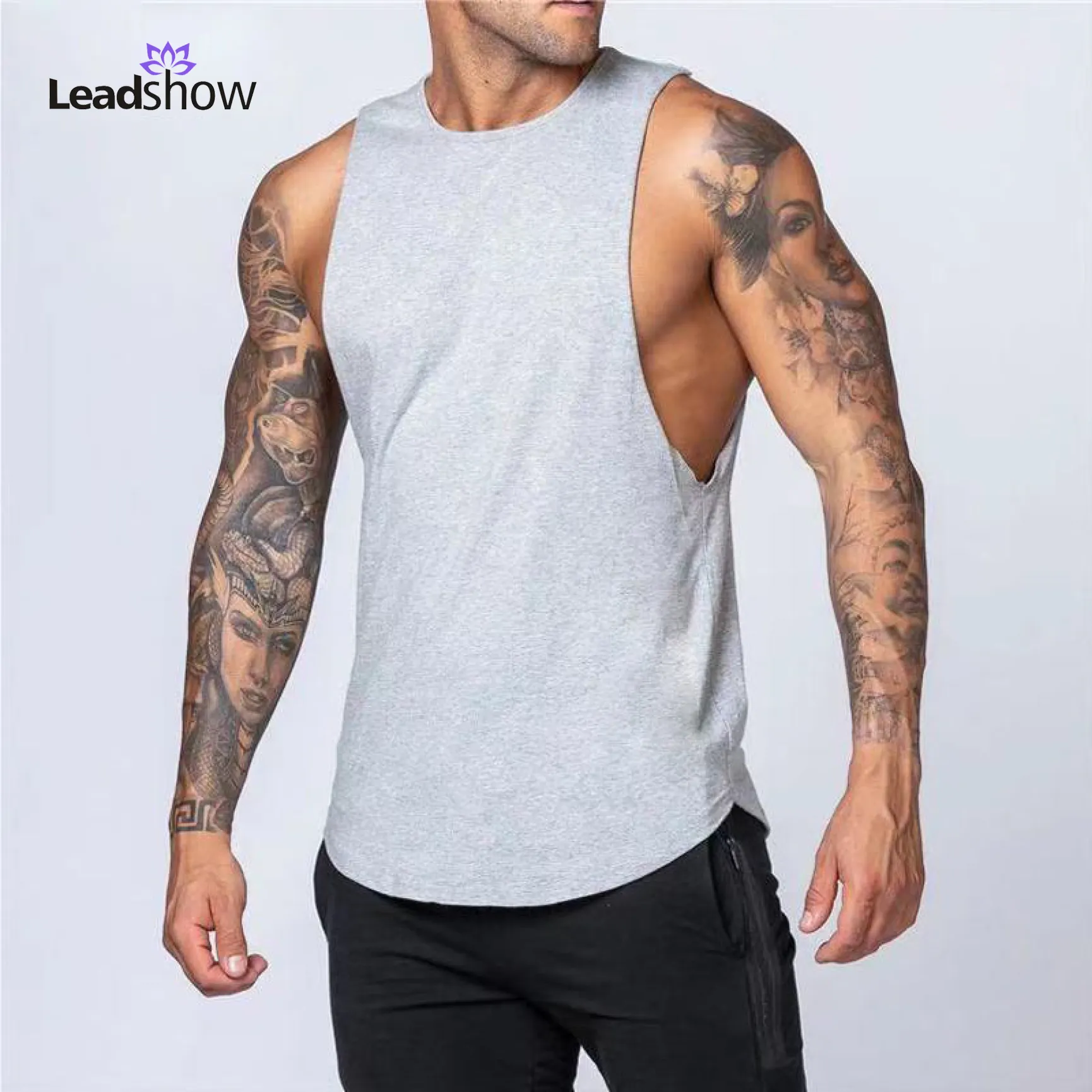 Custom Logo Zwarte Tank Top Fitness Slijtage Mannen Eco Vriendelijke Bamboe Tee Shirts Workout Kleding Plus Size Sport Gym Mannen vesten