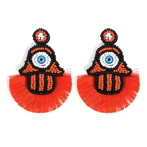 HANSIDON Unique Beaded Eye Earrings Fashion Handmade Drop Dangle Earrings Sector Tassel Thread Gift Party Wholesale Jewelry