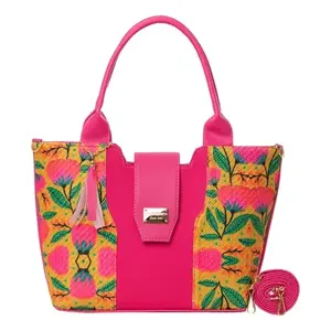 Bolso de Compras de Yute para Mujer Fana Eva Fiusha, Grande, con Estampado Floral, Asa Superior, Cierre de Broche, Material Vegano - Product Image 1