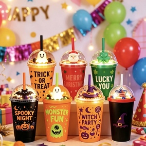 Elonna Hot Selling Luminous Plastic Light-Up <b>Cup</b> Dome Lid Battery Powered Eco-Friendly Reusable for Adult <b>Halloween</b> Christmas - Product Image 2