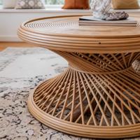 Table basse ronde tissée à la main, base en forme de sablier, style bohème, meubles de salon