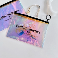 Sac d'emballage en PVC holographique arc-en-ciel personnalisé de luxe, pochette cosmétique en plastique transparente, petite, avec fermeture éclair, sac à fermeture éclair irisé