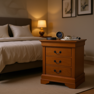 Mesa de Noche de Roble con 3 Cajones, Diseño Tradicional, Muebles para Dormitorio - Product Image 2