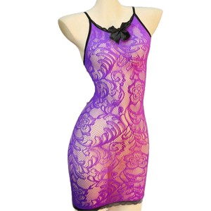 Lingerie Intima Floreale Viola all'Ingrosso per il Commercio Transfrontaliero Europeo/Americano, Abbigliamento Sexy in Rete con Fiocco per Donne, Nylon Trasparente - Product Image 5