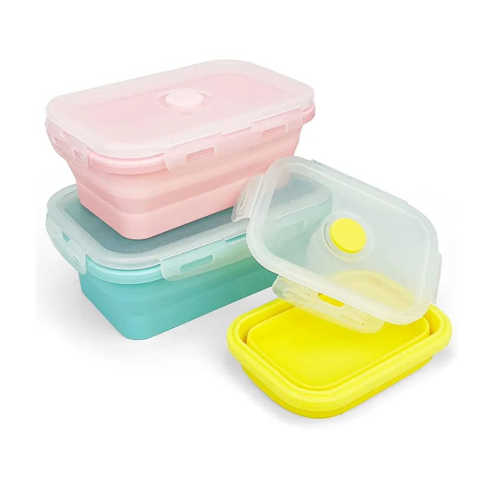 3-Pack BPA Free Silicone Bento pieghevole scatola pranzo freschezza conservazione degli alimenti contenitore per bambini scatole da pranzo pieghevoli