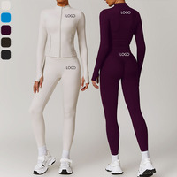 Jaket Olahraga 2 Potong Yoga Khusus Celana Legging Pinggang Tinggi Nyaman Bernapas Pakaian Olahraga Wanita
