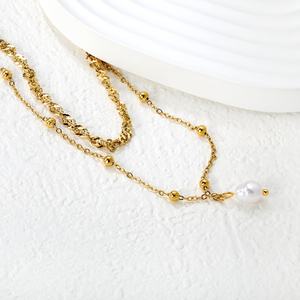 Collar de Doble Capa con Cuentas Modernas Personalizables para Mujer, Cadena de Doble Eslabón, Colgantes de Perlas, Estilo Geométrico - Product Image 3