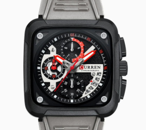 Montre sport à quartz pour homme, boîtier en cuir, chronographe, affichage analogique, cadran noir et rouge de 30 mm, verre résistant à l'eau, tendance - Product Image 6