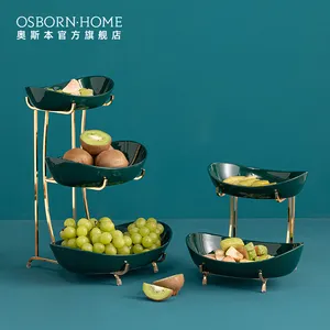 OSBORN-Mesa de postre ligera de lujo, cerámica de doble capa, plato de postre de tres niveles, plato de fruta para pastel de boda y cumpleaños