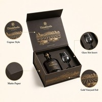 Boîte cadeau personnalisée pour Cognac, coffret rigide pour Brandy avec feuille d'or Vignoble et insert en verre, emballage haut de gamme pour Brandy français