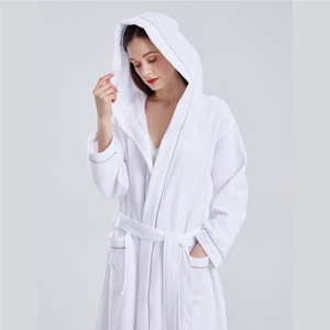 Tessuto Waffle in cotone 100% bianco di lusso Hotel Design <span class=keywords><strong>accappatoio</strong></span> da <span class=keywords><strong>donna</strong></span> <span class=keywords><strong>con</strong></span> <span class=keywords><strong>cappuccio</strong></span> nuovo - Product Image 3