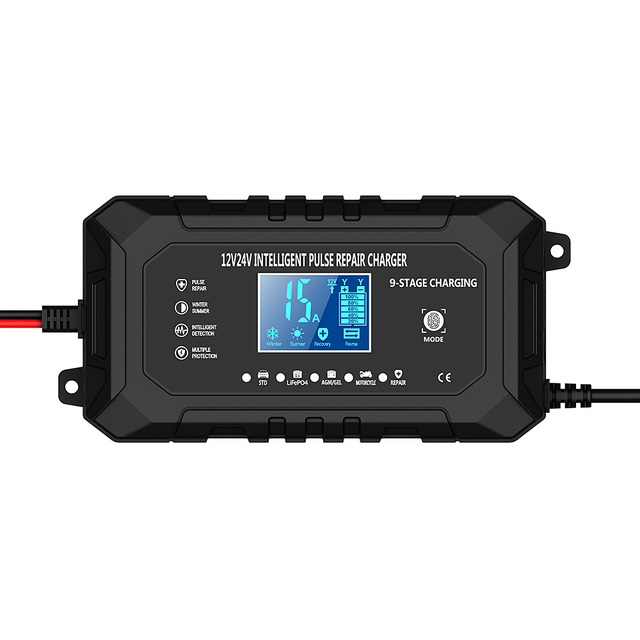 12V15A/24V8A Lead-Acid Battery &LiFePO4 Charger,Fully-Automatic Trickle Charger Smart LCD Battery Maintainer Compensation