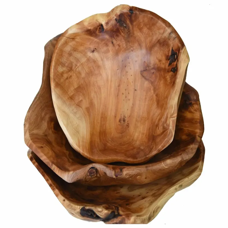 Ensaladera de madera creativa ondulada hecha a mano Natural rústica ensaladera de madera rústica para decoración del hogar