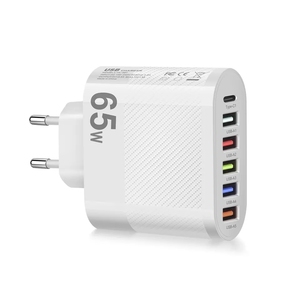 อะแดปเตอร์ชาร์จเร็ว 65W 6 พอร์ต Type C USB-C 3.5A สำหรับ <span class=keywords><strong>iPhone</strong></span> 15 <span class=keywords><strong>Pro</strong></span> Max แท็บเล็ต พกพา ชาร์จเร็วแบบ USB สำหรับมือถือและติดผนัง - Product Image 1