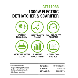 VERTAK 1300W 320mm <span class=keywords><strong>Scarificateur</strong></span> électrique 2-en-1 - Sac de 40L Aérateur de pelouse industriel DIY pour l'entretien des pelouses et jardins à domicile - Product Image 3