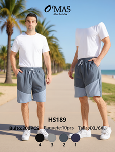 Pantalones Cortos de Playa para Hombre O'MAS HS189, Poliéster y Algodón, con Cordón Ajustable, Casuales, Transpirables, de Color Sólido, Tallas 4XL y 6XL - Product Image 2