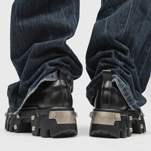 78059 Chaussures Derby à semelle épaisse style punk, tendance mode, pour homme, en cuir, grande taille, style métallique, chaussures de moto pour homme - Product Image 5