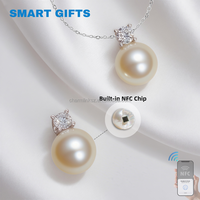 Classic NFC Pendant Imitation Pearl with Built-in NFC Chip Smart Necklace 13.56MHz RFID Access Control NFC Gifts for Holidays