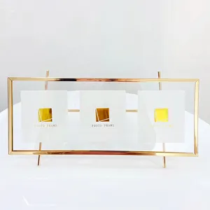 צפיפות גבוהה ברזל זהב מצופה עיצוב משרד כפול צדדי זכוכית סטריאו מלאכת מתכת תמונה מסגרת
