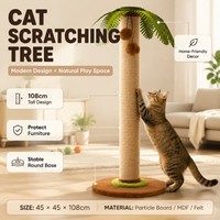 Griffoir pour chat en sisal moderne de 45 cm, stable, en forme de palmier, jouet interactif pour chat avec balles en peluche