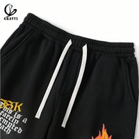 Pantalon de survêtement unisexe en molleton bouclette graphique streetwear personnalisé, délavé à l'acide, orné de perles, coupe ample, poids moyen, avec cordon de serrage, motif flamme
