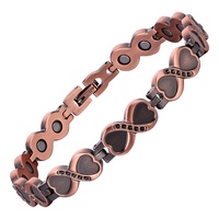 Pulsera de Cadena y Eslabones de Cobre Puro con Terapia Magnética Clásica para Mujer, Diseño Gauss con Imán Completo, Incrustaciones de Piedras Preciosas en Forma de Corazón, Joyería de Moda