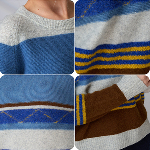 Fabricantes de prendas de punto, suéter de punto jacquard a rayas de manga larga para mujer, suéter de punto con cuello redondo - Product Image 3
