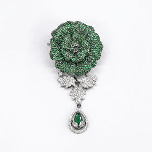 Broche Goutte de Rose Verte 11100 en Zircon Cubique, Épingle Fleur en Alliage Argenté, Dernières Créations de Broches pour Mariage, Fête, Cadeau - Product Image 1