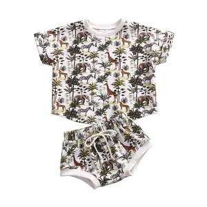 Летняя одежда для маленьких мальчиков с изображением животных, хлопковая детская одежда, шорты для маленьких мальчиков, комплект одежды для новорожденных