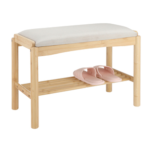 Banc à chaussures en bambou moderne pour entrée et salon avec une étagère et un coussin moelleux, usine BSCI - Product Image 1