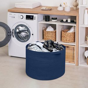 Dark Blue <b>Basket</b> for Organizing 22" X 14" Extra <b>Large</b> Woven Cotton Rope Laundry <b>Basket</b>, Blanket <b>Storage</b> for Living Room Bedroom - Product Image 6