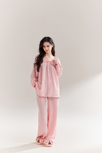 Ensemble de pyjama personnalisé en <span class=keywords><strong>double</strong></span> <span class=keywords><strong>gaze</strong></span> 100% coton, rose, violet, vêtements de nuit pour femmes - Product Image 3