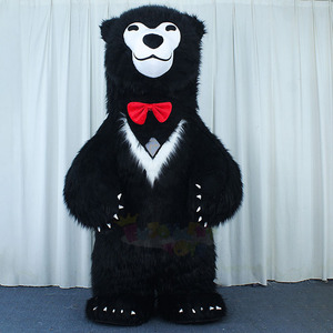 Costume de mascotte gonflable en peluche d'ours noir mignon avec visage souriant et nœud rouge pour les fêtes et les événements d'entreprise, unisexe adulte, MOQ 1 pièce - Product Image 1