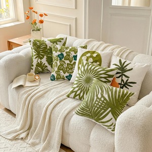 Housse de <span class=keywords><strong>coussin</strong></span> carrée verte à motif de plante, broderie transfrontalière, style sud-est asiatique, feuille verte, pour canapé de salon et bureau - Product Image 2