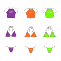 Badpak met eigen logo, 3-delig, effen kleur, raglan crop top, halter top, driehoekige badmode voor dames