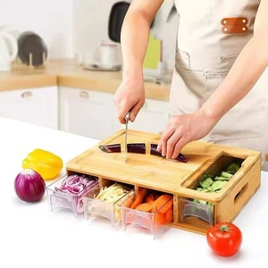 <b>Wooden</b> Cutting Board With Storage Drawers Multifunctional Kitchen Chopping <b>Block</b> For Vegetables And Fruits Rectangle Solid Wood - Product Image 1