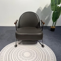 Fauteuil d'appoint moderne 8158 en cuir PU à dossier rond, accoudoirs en bois, pieds en métal, pour salon, chaise de loisirs individuelle