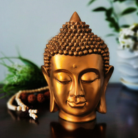 Statue de tête de Bouddha en résine personnalisée, peinture antique en bronze, décoration d'intérieur, figurine bouddhiste décorative