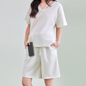 Completo <span class=keywords><strong>Premaman</strong></span> YIYI Sottile e Morbido, Set Comodo Elasticizzato per la Gravidanza, T-shirt Casual con Scollo a V e <span class=keywords><strong>Pantaloncini</strong></span> con Coulisse, Taglie Forti - Product Image 5