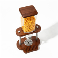 Distributeur de nourriture sèche en acier inoxydable de 3,5 L pour grains de café en vrac, céréales et noix, avec un récipient en PC pour les buffets, base en bois