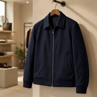Veste en laine bleu marine à col à revers et fermeture éclair 811
