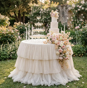 Elegante Copritavolo Rotondo a Strati, Raffinata Tovaglia a Tre Strati con Volant per Matrimoni, Feste e Banchetti - Product Image 6