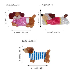 Pinza de Pelo de Plástico con Diseño de Perro Salchicha y Tiburón, Color Café, Divertida y Bonita, para Uso Diario, Ecológica y a la Moda para Niñas - Product Image 3